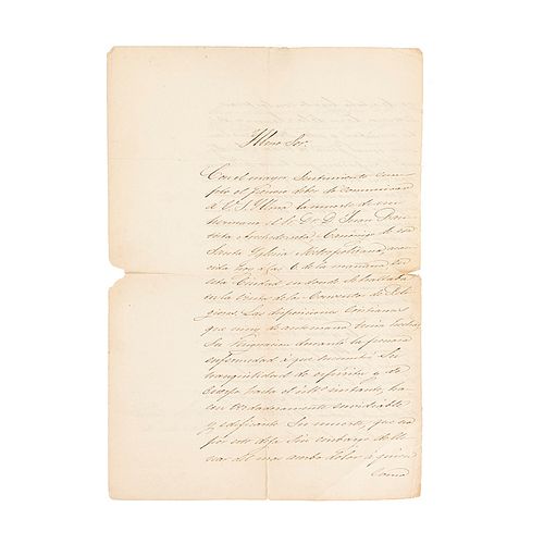 Alamán, Lucas. Carta Dirigida al Ilustrísimo Sr. Cabildo Gobernador de este Arzobispado. Querétaro, enero 12 de 1836. Firmada.