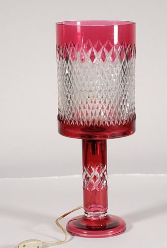 Cranberry & Diamond Point Glass Table Lamp
