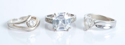 Group, Three Silver Gemstone Rings