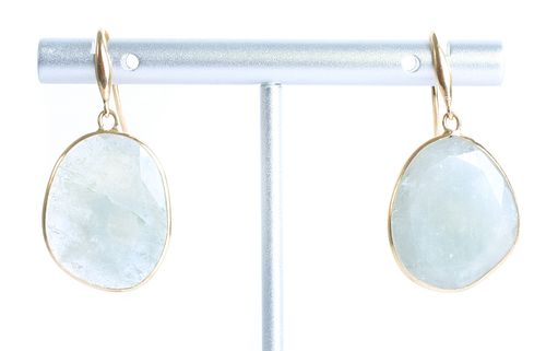 Pair, 18K YG White Sapphire French Wire Earrings