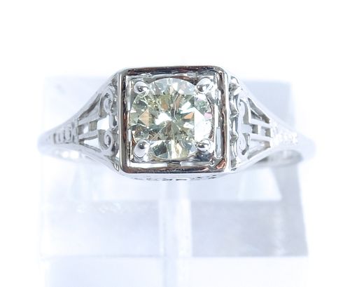 14K White Gold & Diamond Filigree Ring, size 6