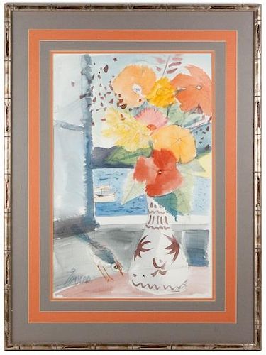 Charles Levier Signed WC, "Still Life with Bird"