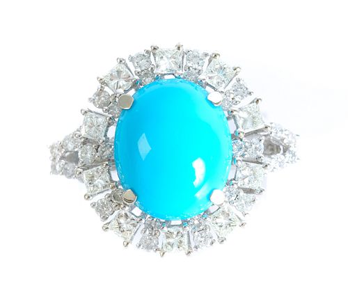 14K WG Turquoise & 1.11 CTW Diamond Ring
