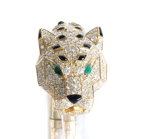 Attr. Cartier Panther 18K YG Diamond Cuff Bracelet