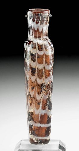 Roman Marbled Glass Unguentarium - Amber and White