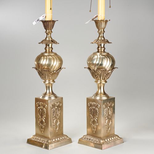 Large pair Neoclassical style silver metal lamps