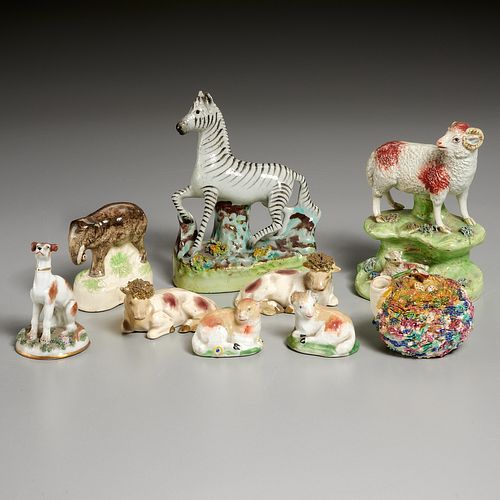Group English Staffordshire ceramic animals