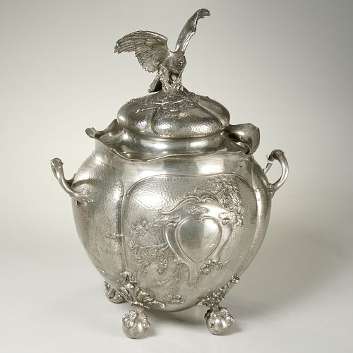 Continental pewter tureen with eagle finial