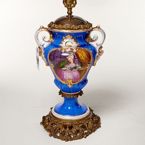 Old Paris hand painted porcelain urn lamp