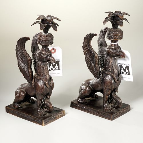 Pair griffin-form candle holders