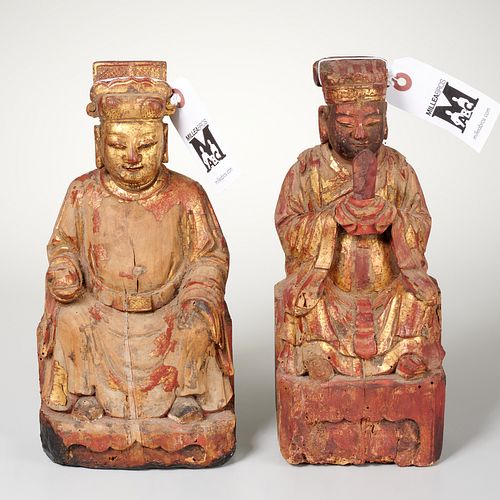 (2) antique Chinese carved wood seated officials