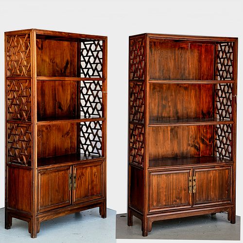 Nice pair Chinese cracked ice bookcases