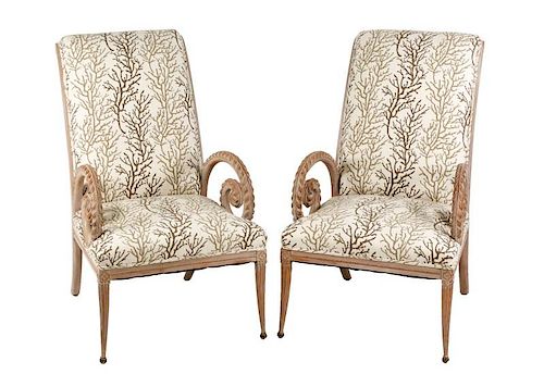 Pair of Grosfeld House Tall Back Open Armchairs