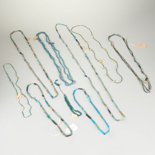 (9) Ancient Egyptian faience beaded necklaces