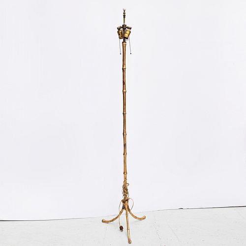Modernist gilt metal faux bamboo floor lamp