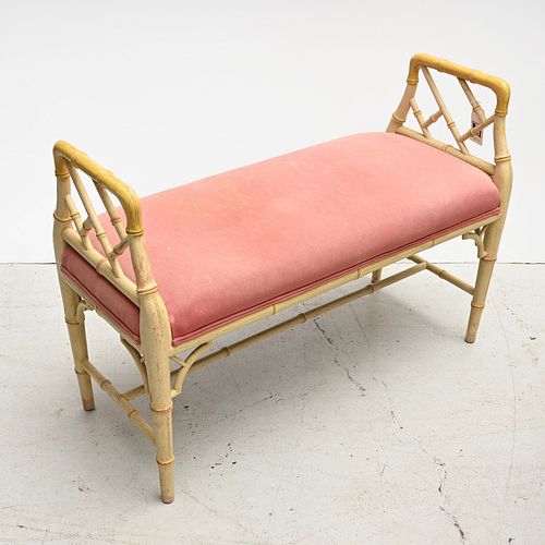 Designer faux bamboo upholstered bench