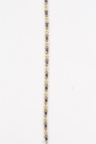 Ladies 14k Yellow Gold & Sapphire Link Bracelet