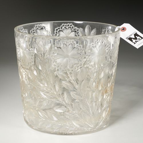 Nice antique wheel-cut floral colorless glass vase
