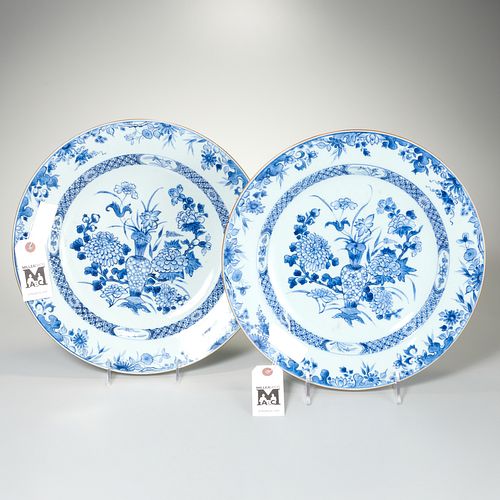 Pair Chinese blue & white chargers