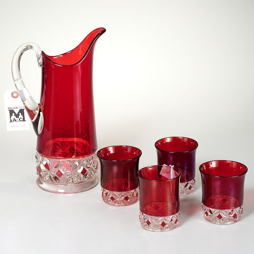 Ruby Rosette water pitcher & tumblers