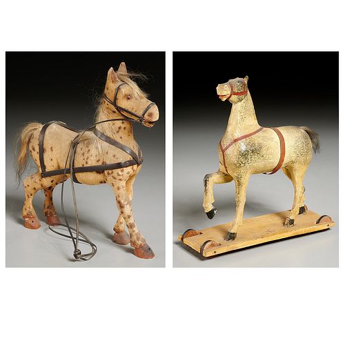 (2) American Folk Art carved wood horse toys