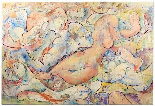 Large Philip Standish Read Oil, "Reclining Nudes"