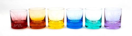 SET, SIX MOSER "OCEAN LIFE" CRYSTAL OLD FASHIONEDS