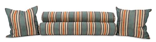 COLLECTION OF STRIPED PILLOWS, THROW & BOLSTER