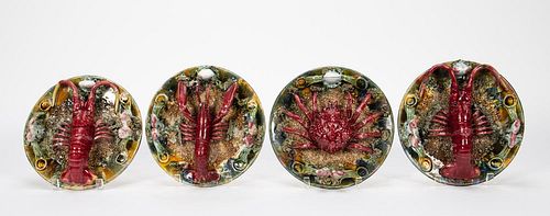 SET, FOUR 19TH C. PALISSY WARE STYLE PLATES