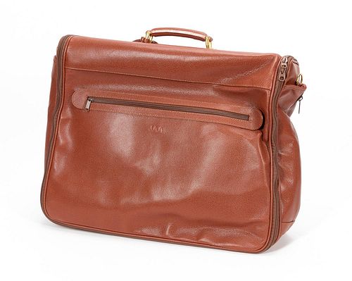 LUCIANO BARBERA BROWN GRAINED LEATHER GARMENT BAG