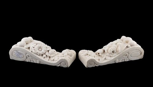 PAIR, MID 19TH C. CARVED MARBLE WALL ORNAMENTS