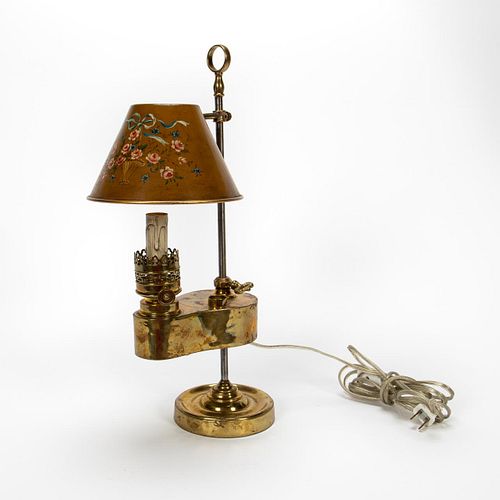 19TH/20TH C. ELECTRIFIED BRASS OIL LAMP TOLE SHADE