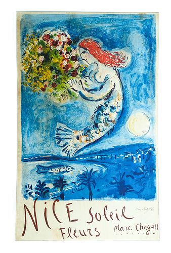 Marc Chagall Nice Soleil Fleurs 1962, Signed