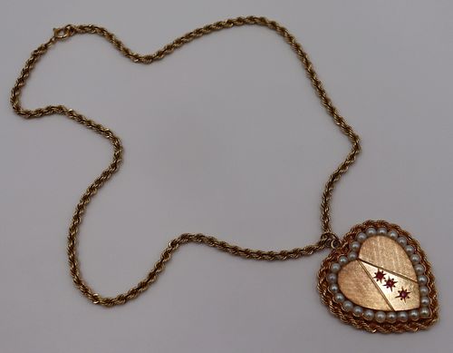 JEWELRY. Vintage 14kt Gold Pendant and Rope Chain.
