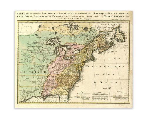 Ottens, Josua & Reinier. Carte des Possessions Angloises & Francoises du Continent de lÕAmerique Septentrionale