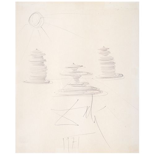 SALVADOR DALÍ, Fuentes Huracanadas, Signed and dated 1971, Ink on paper, 11 x 8.8" (28 x 22.5 cm), Document