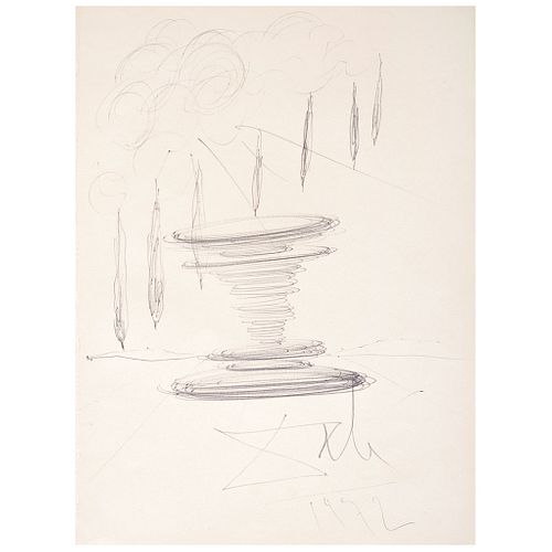 SALVADOR DALÍ, Fuentes Huracanadas I, Signed and dated 1972, Ink on paper, 10 x 7.3" (25.4 x 18.7 cm), Document