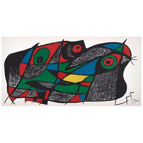 JOAN MIRÓ, Suecia, from the binder Miró Escultor, 1974, Signed on plate, Lithography without print number, 7.6 x 15.6" (19.5 x 39.8 cm)