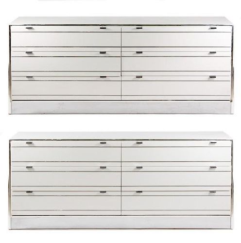 Pair of Rougier White & Chrome 6 Drawer Dressers
