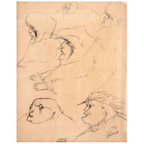 JOSÉ LUIS CUEVAS, Estudio para seis figuras, Signed and dated 57, Ink on paper, 14.9 x 11.8" (38 x 30 cm), Document