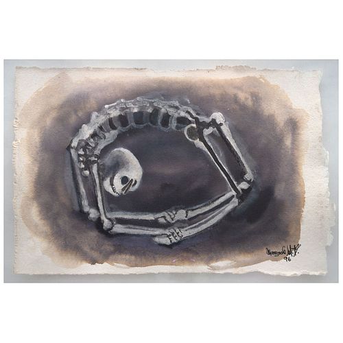 MARYSOLE WÖRNER BAZ, Muerte contorsionista, Signed and dated 96, Gouache on cotton paper, 7.6 x 11.8" (19.5 x 30 cm)