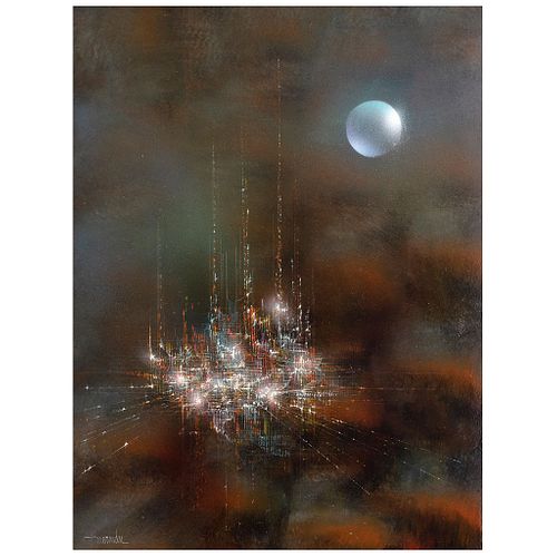 LEONARDO NIERMAN, Enchanted city, Signed, Acrylic on masonite, 31.4 x 23.6" (80 x 60 cm)