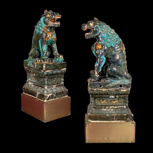 PAIR, CHINESE MING MONUMENTAL GUARDIAN LIONS