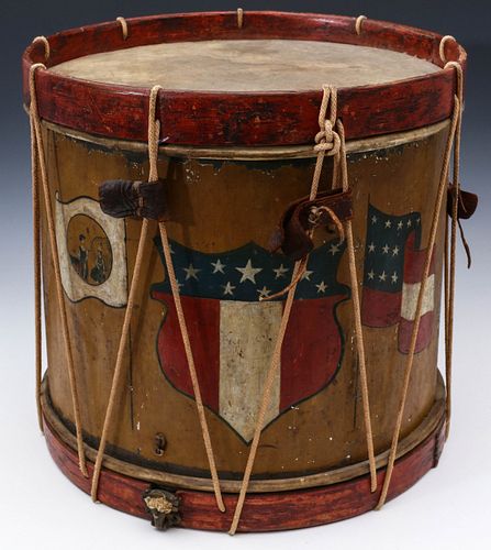 A PAINTED CIVIL WAR DRUM WITH SEAL OF NORTH CAROLINA
