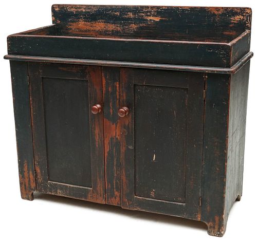 A GOOD 19TH C AMERICAN DRY SINK IN ORIGINAL GREEN PAINT