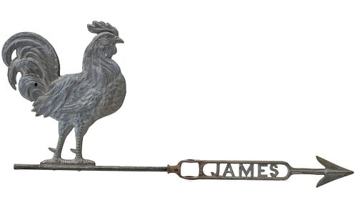 A LIGHTNING ROD WEATHER VANE WITH ROOSTER CIRCA 1900