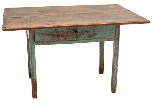 A 19THC AMERICAN SCRUB TOP WORK TABLE IN ORIGINAL PAINT