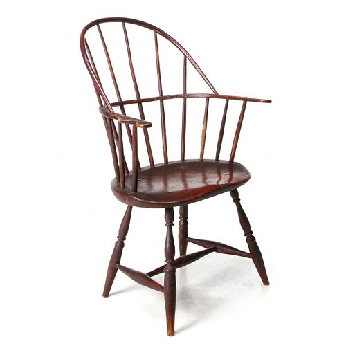 AN 18TH C. SACK BACK WINDSOR CHAIR WITH ORIGINAL PAINT