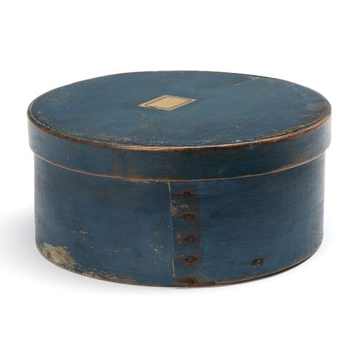 A 19TH C. BENTWOOD PANTRY BOX IN FINE OLD BLUE PAINT