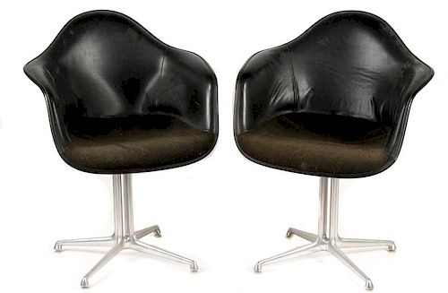 Pair of Eames Black Vinyl Swivel Shell Chairs